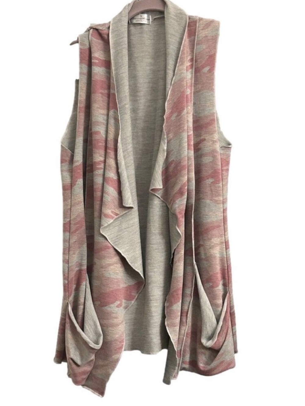 Festival Vest Gray + Pink Sleeveless Vest Waterfall Flowy Pockets Size M